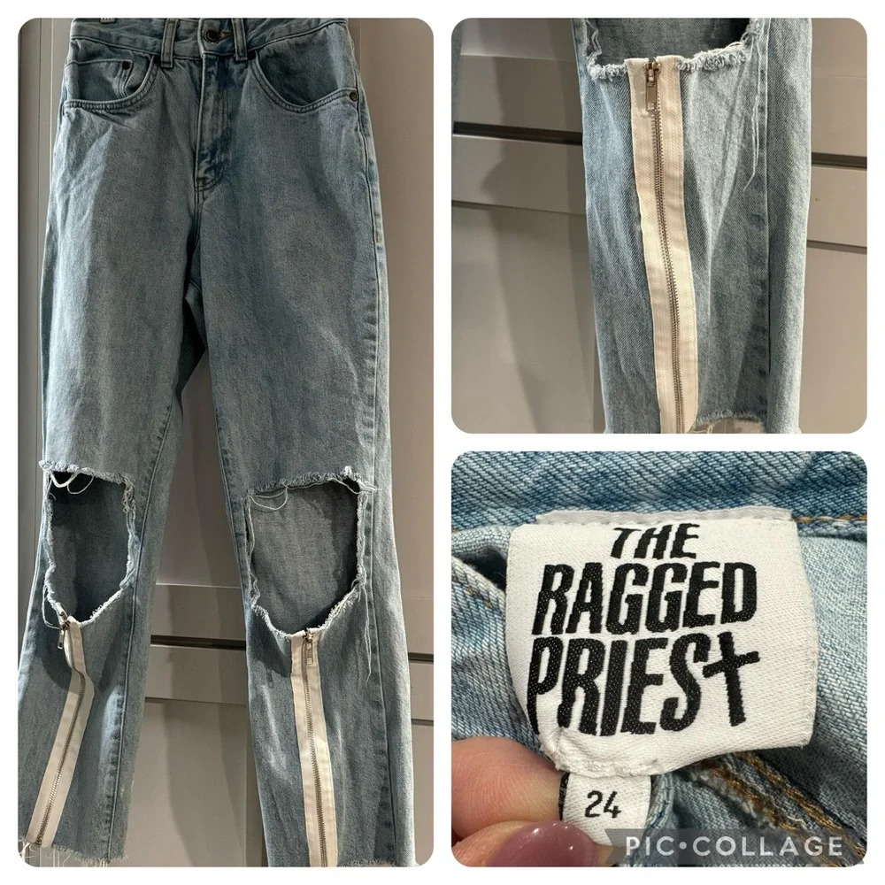 ASOS The Ragged Priest Distressed Ripped Straight Leg Jeans Zipper Legs Size‎ 24